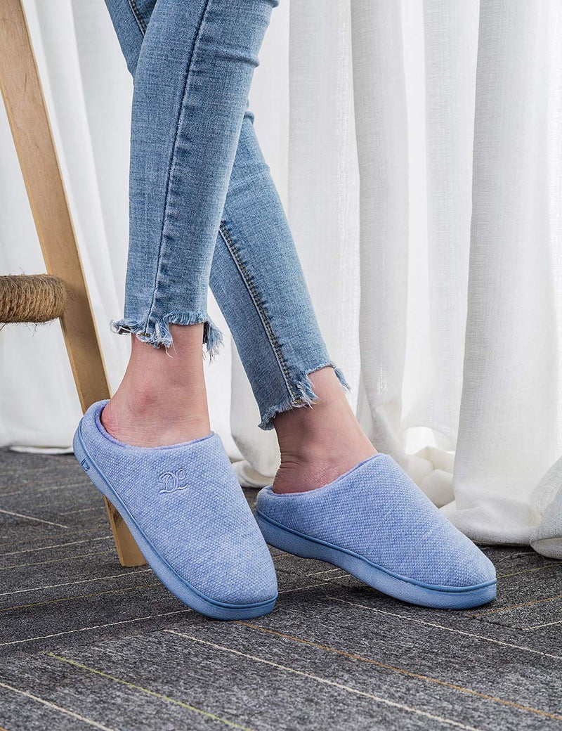 DL Womens Memory Foam Slippers, Cozy Slip on House Slippers For Women Indoor Outdoor, Comfy Women's Bedroom Slippers Warm Soft Flannel Lining Home Slippers Size 9-10 Blue - Image 2